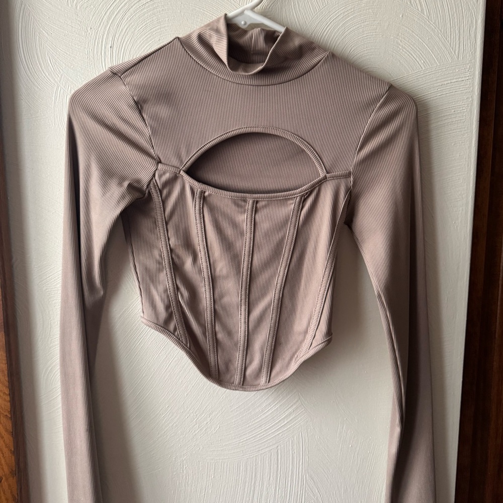 Fashion Nova Long Sleeve Cut Out Corset Top